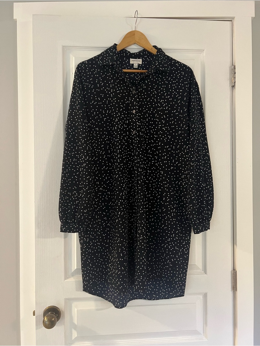 Frank & Oak Black Long-Sleeve Polka Dot Shirt Dress sz M